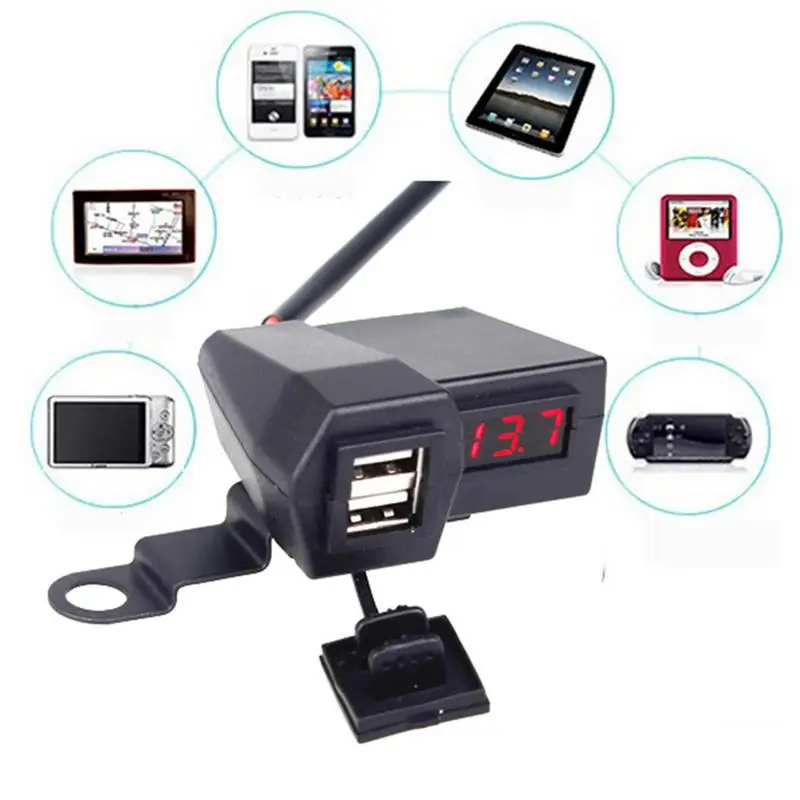 

3.1A Car Charger Dual USB Cigarette Lighter Voltmeter Display Waterproof Wiring 60CM Double USB Adapter