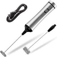 usb chargeable double spring whisk head electric milk frother stainless steel handheld milk foamer drink mixer two speeds