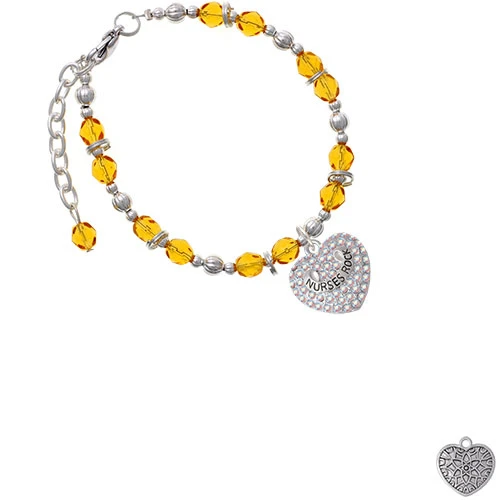 Silvertone медсестры рок на Crystal AB сердце желтое массивное украшение шею браслет |