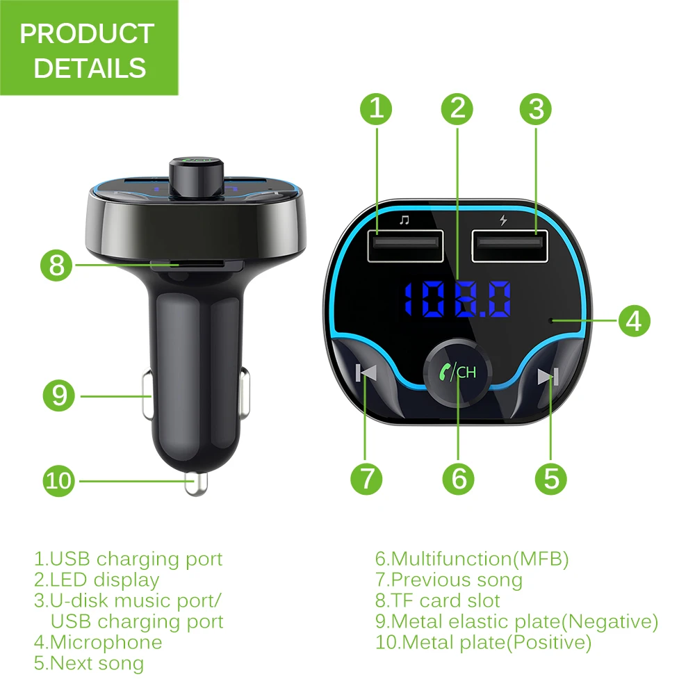 Беспроводной 4 2 Bluetooth чип MP3 Громкая связь USB FM передатчик U диск ЖК-дисплей