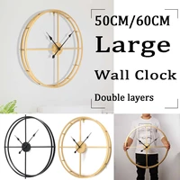 5060cm large country style metal wall clock double layer iron frame mute watch for modern home livingroom hotel decor gifts