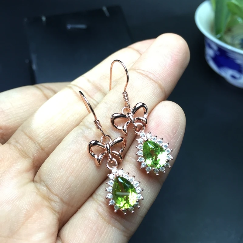 Серьги для девушек с зеленым оливковым камнем женщин 925 пробы серебряные Висячие
