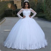 arab muslim ball gown wedding dress 2019 princess style long sleeve lace appliques bride dress custom made wedding gowns w0134
