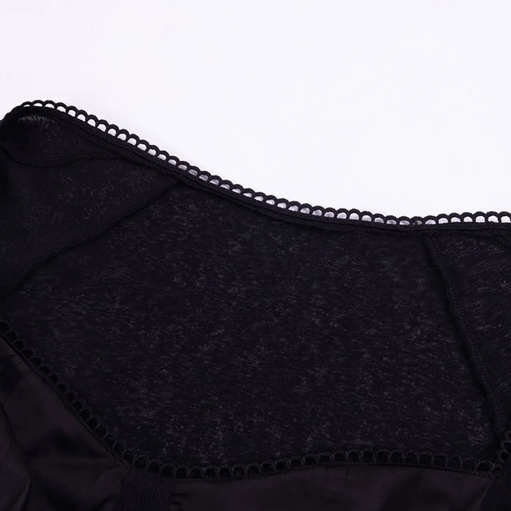 Black Gothic Vintage Square Neck Tee Shirt Women Lace Up Low Cut Long Sleeve Crop Tops Elastic 2018 Autumn Tie Clothes | Женская одежда