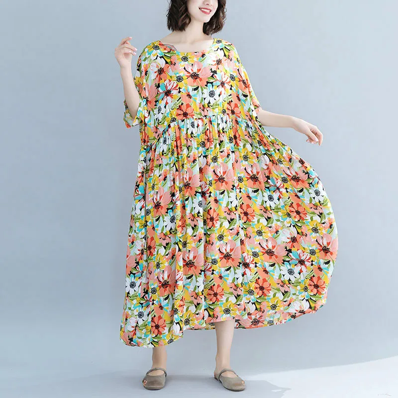 Новая мода плюс Размеры 4XL 5XL 6XL с принтом платье цветочным рисунком Для женщин