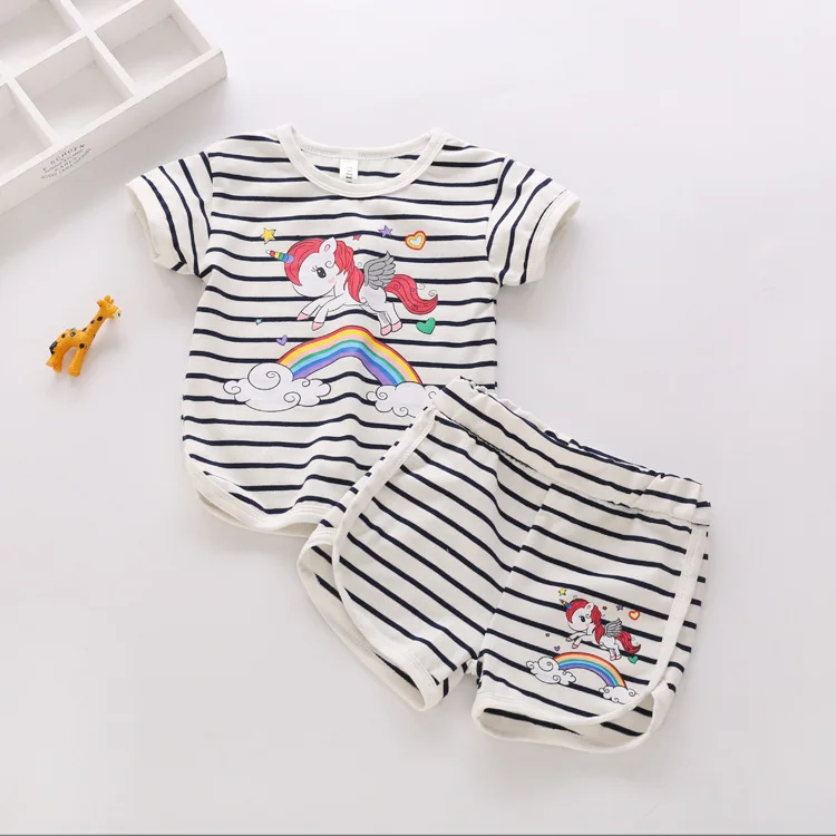 OKLADY Girl Summer Clothes Cotton Sportswear Unicorn Cartoon Print Short Sleeve Two-piece Boys Girls Kid | Детская одежда и обувь