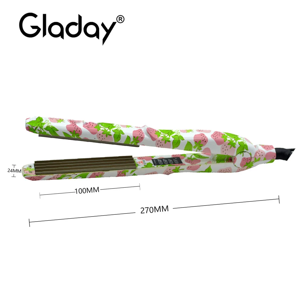 Утюжок для завивки волос Gladay гофрированная плойка розового цвета с контролем