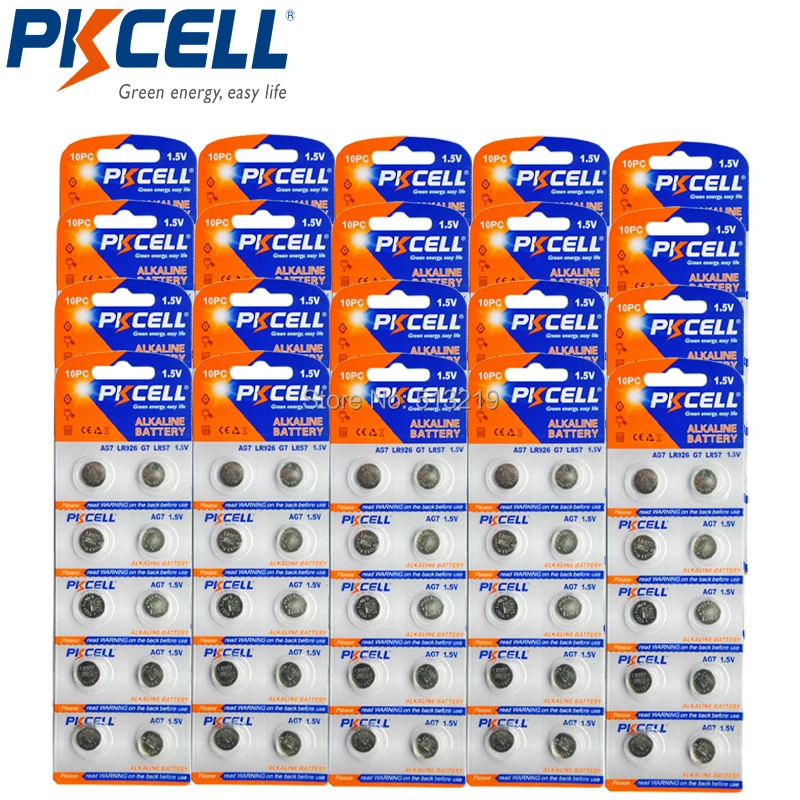 200 шт./20 карт PKCELL AG7 395 SR927SW 399 SR927W LR927 LR927W SP395 SR927 часы щелочные батарейки кнопочные