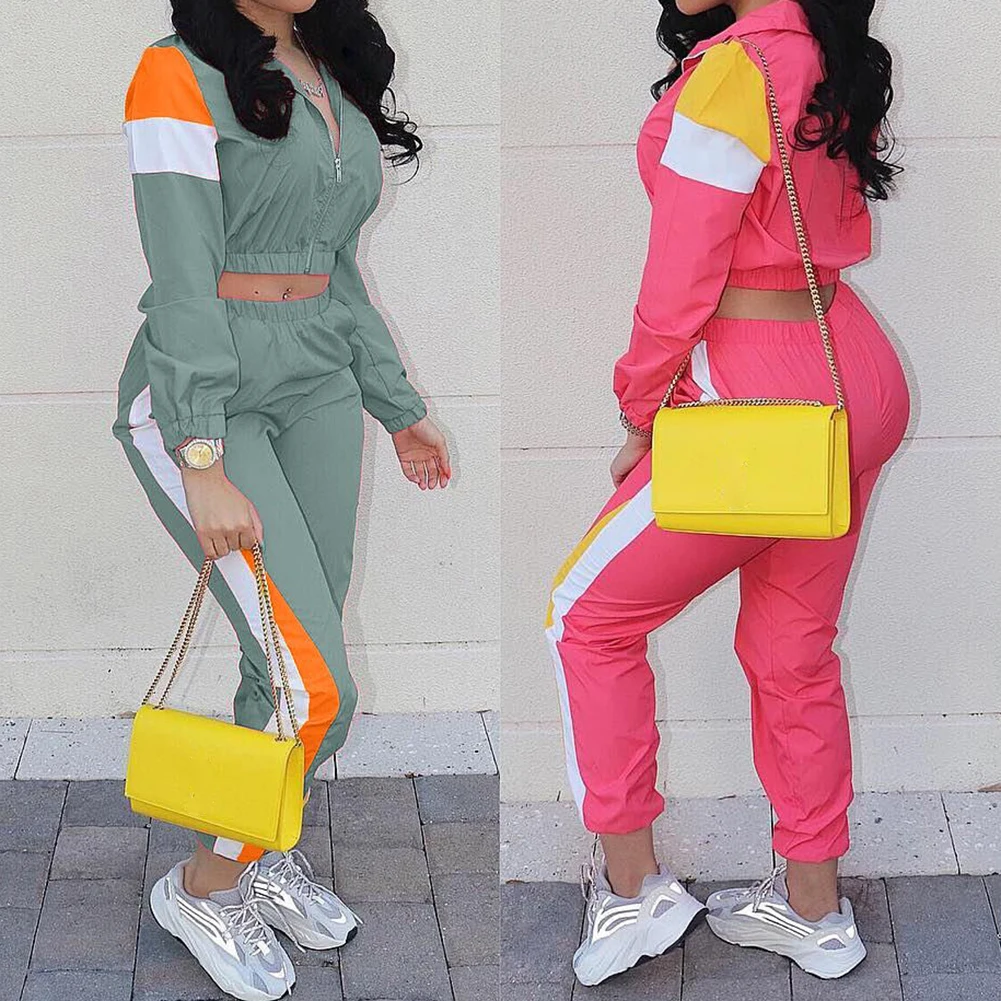 Женский Модный укороченный Топ с длинным рукавом пуловер + длинные штаны