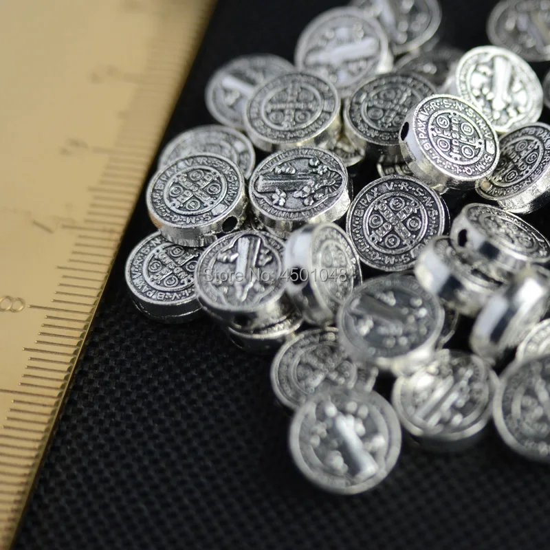 Catholic St Benedict Saint Beads metal Benedicti antique silver Bead Bracelet Accessories Religious Medallion 100pcs 10mm | Украшения и