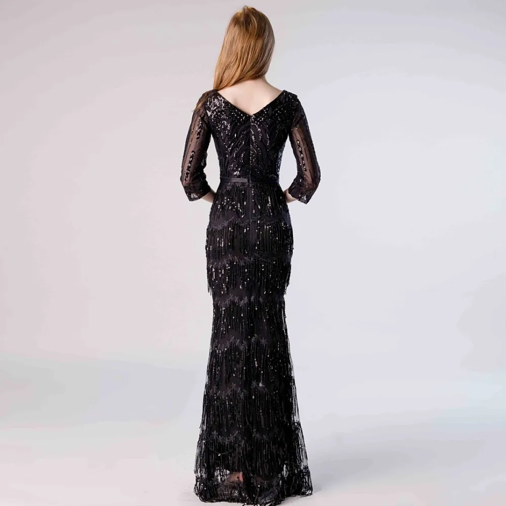 Винтажное черное платье с блестками и двойным треугольным вырезом Vivian's Bridal