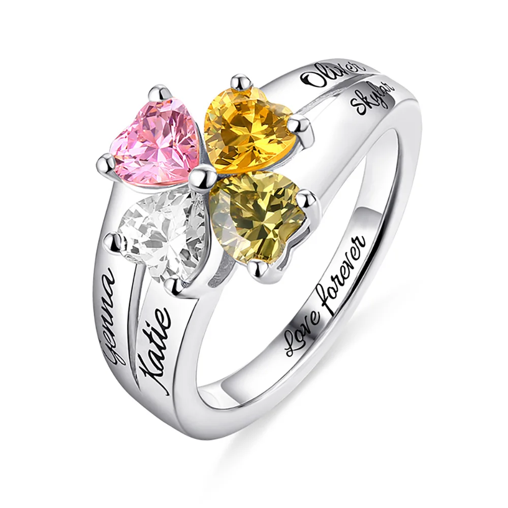 

Sweey Wholesale Unique Jewelry Manufacture Customized Engraved Mother's Love and Luck Birthstones Rings for Women Valentine Gift