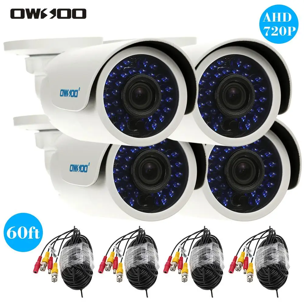 Камера видеонаблюдения OWSOO AHD 720P 1500TVL 4 шт. с кабелем для 4*60 футов|Система