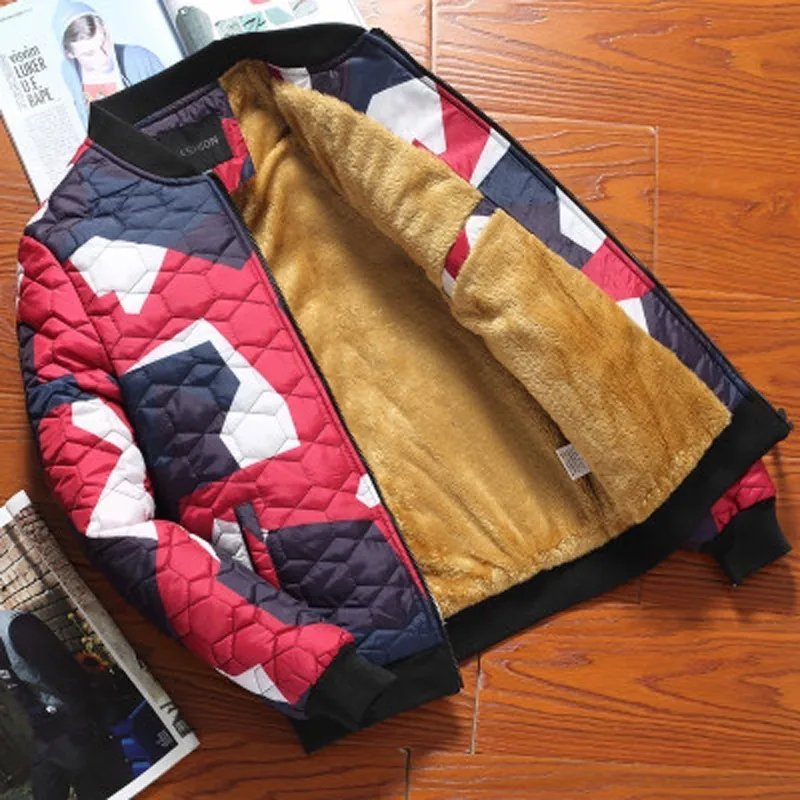 

Men's Parkas Thick Winter Jacket Print Zipper Slim Parka Velvet Casual Coat Youth Clothing Warm Windproof