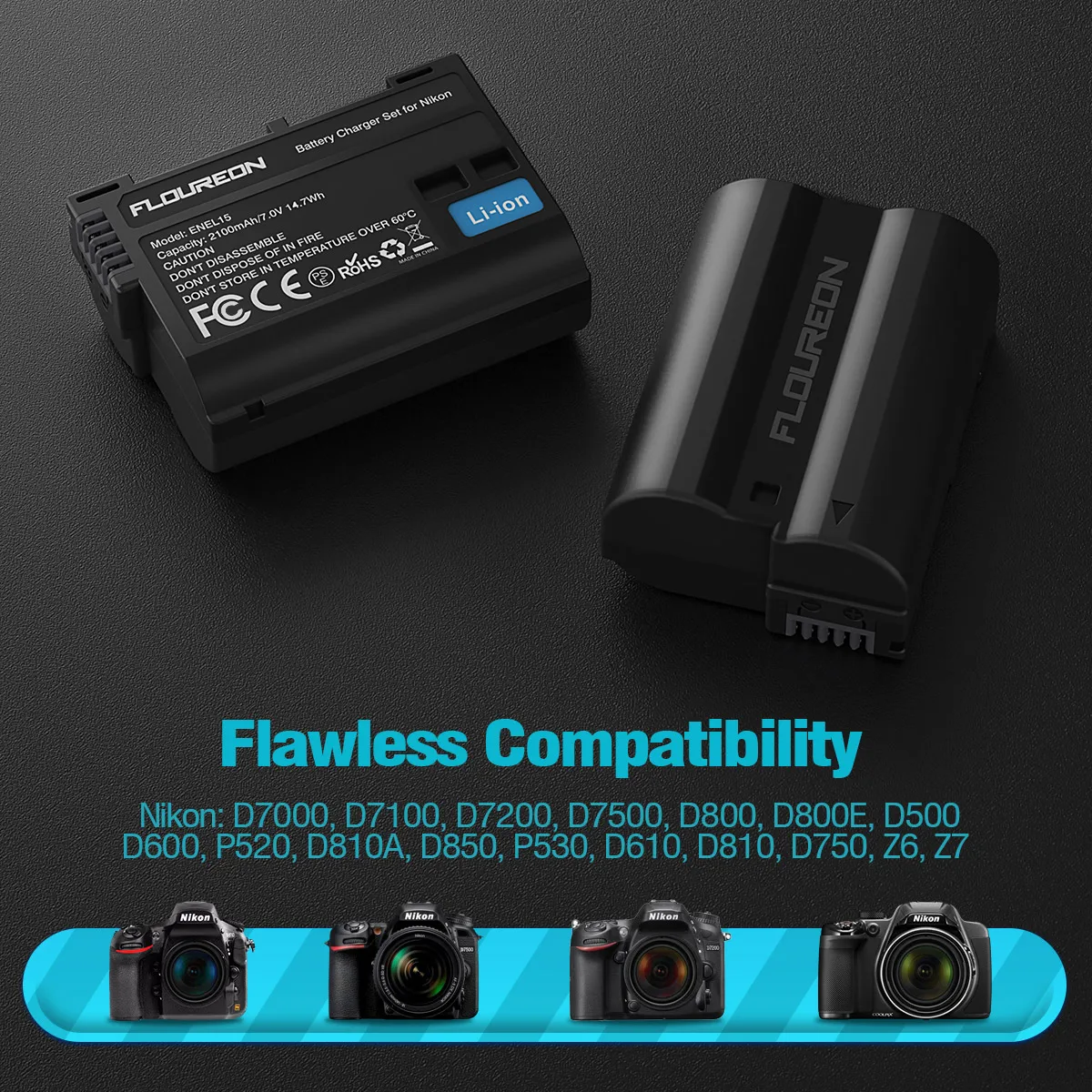 Floureon ENEL15 7 4 V 2100 мА/ч Камера батареи Зарядное устройство набор для Nikon D7000 D7100 D7200 D7500