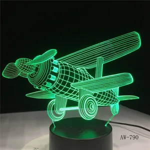 Glider Plane 3D LED Lamp 7 Color Change Touch Switch Small Night Light Atmosphere Lamp Bedroom Light for New Year Gift AW-790
