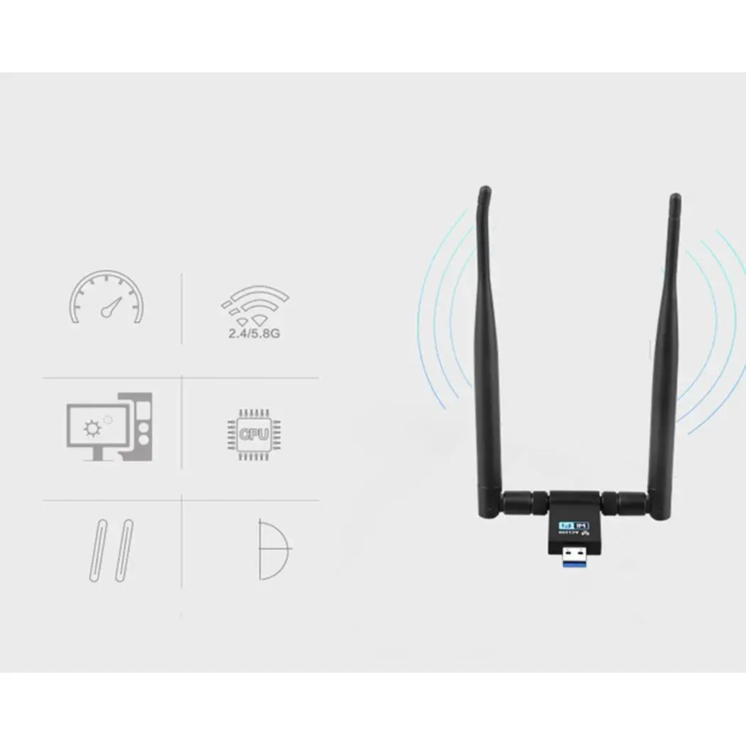 Беспроводной USB WiFi адаптер 1200 Мбит/с две антенны 3 0 сетевая карта расширяется до