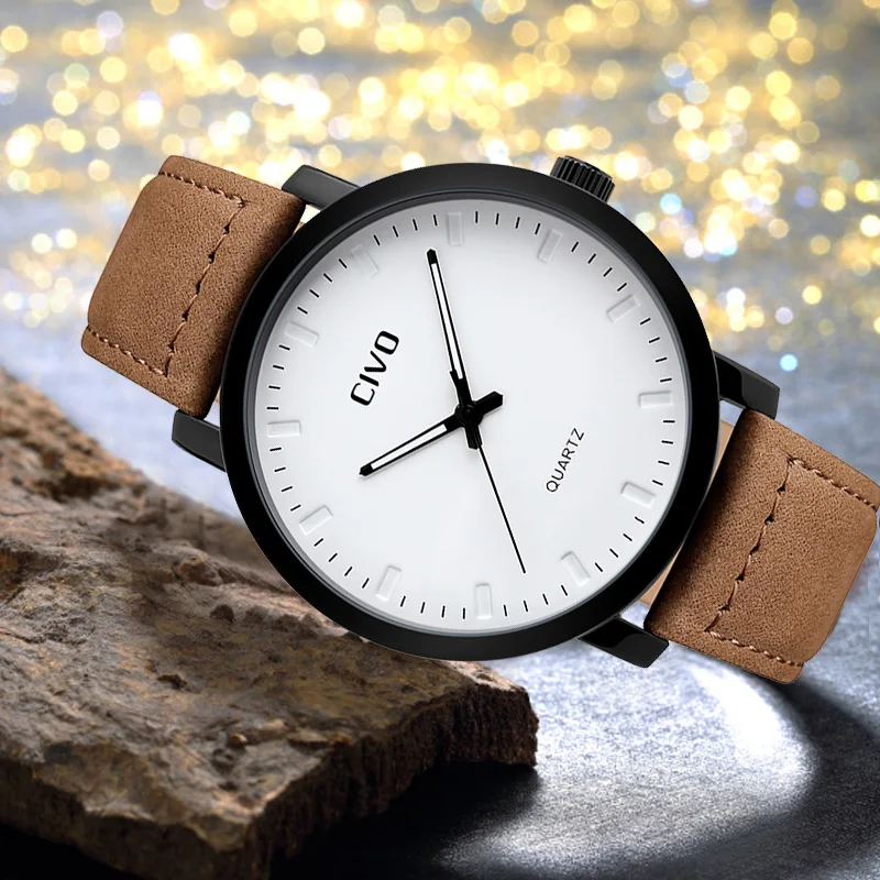 Аналоговые кварцевые наручные часы CIVO мужские водонепроницаемые с коричневым