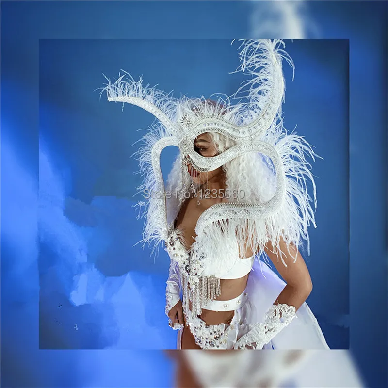 Новогодняя одежда для сцены певицы накидка белые платья с ангелом выступлений