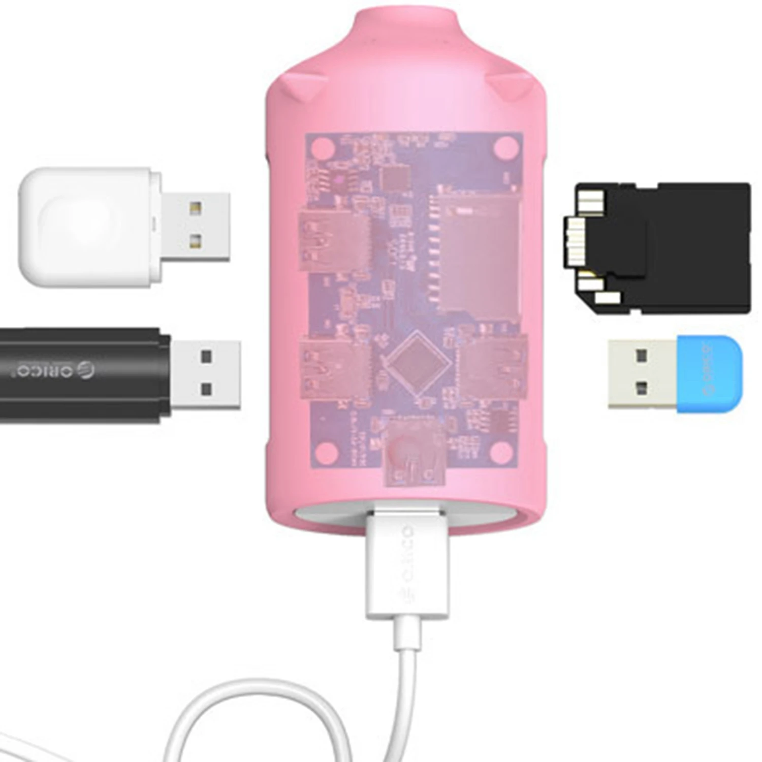 Orico H4018 Маленькая свинья концентратор Usb 3 0 порта с устройство для чтения карт SD TF