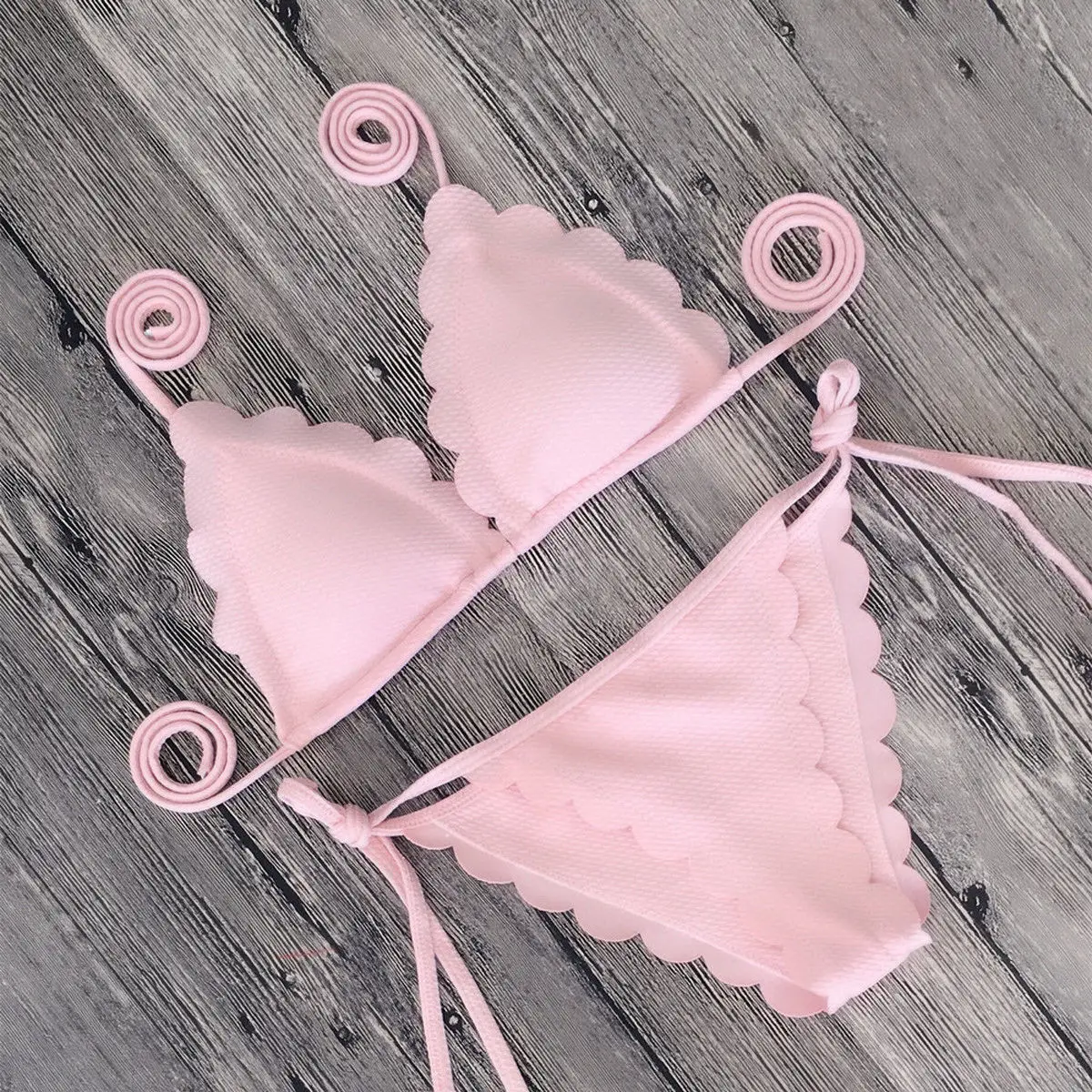 Summer Women's Padded Push-up Bra Bikini Set Plain Color Bandage Swimsuit Swimwear Beachwear Bathing Suit | Спорт и развлечения