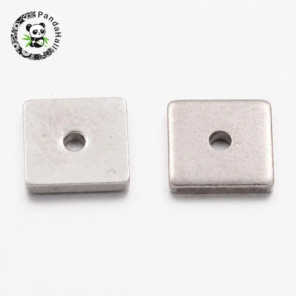 

300pcs 304 Stainless Steel Bead Spacers, Square, Stainless Steel Color, 6mm long, 6mm wide, 1mm thick, Hole: 0.5mm, Sleek Corner