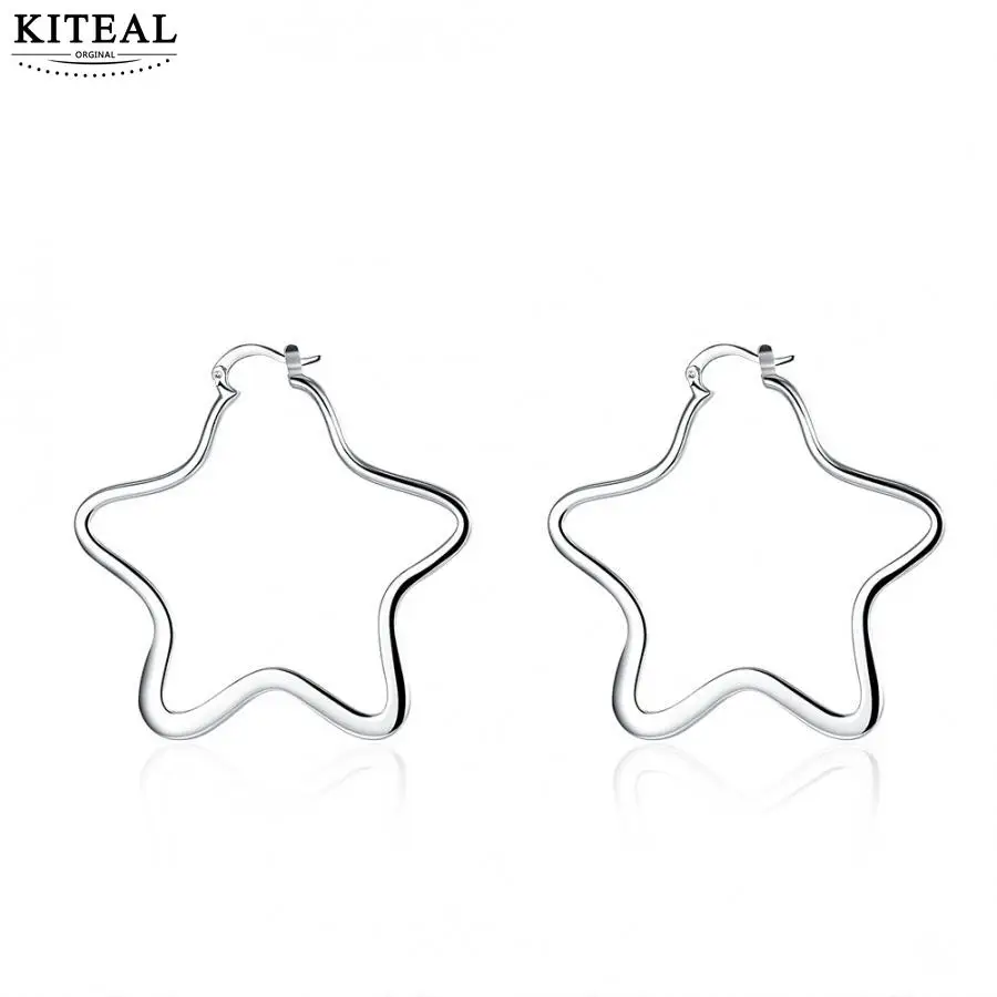 Kiteal Simple Fashion Style Silver plated Star circle 5.5CM hoop Earrings Jewellery Women Wholesale&ampFree shipping | Украшения и