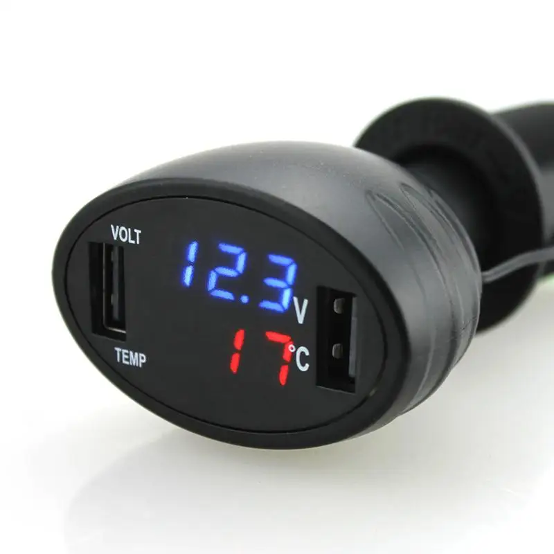 Цифровой светодиодный вольтметр термометр зарядное устройство USB 3 в 1 12 В/24