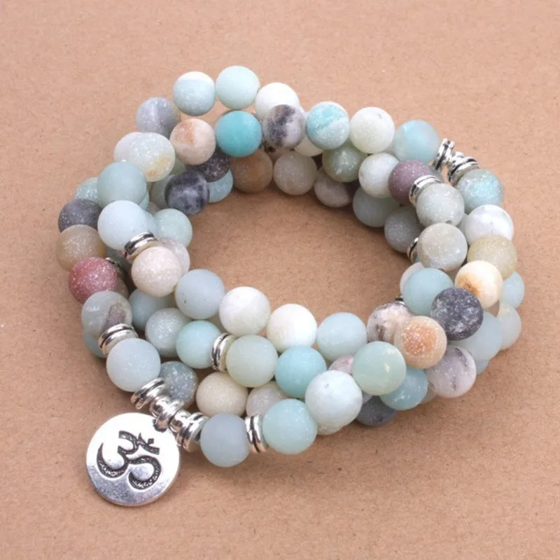 Mujer De Moda коврики Amazonita Cuentas Con Лотос Ом Будда Encanto Йога Pulsera 108 мала Воротник