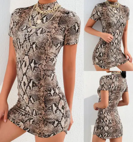 

Women Sexy Leopard Short Sleeve Mini Dress Bodycon Clubwear Party Dresses Female Fashion Clothing