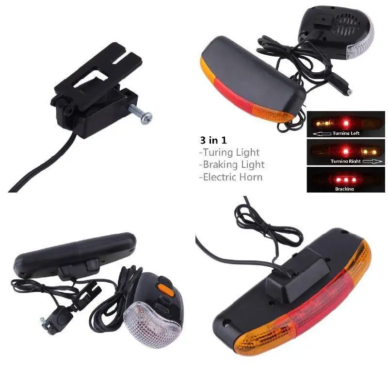 

LED Bike Bicycle Cycling Tail Rear Turn Signal Light Lamp Indicators Horn Set