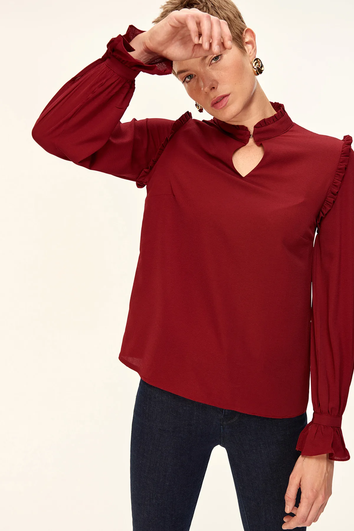 Trendyol бордовые Блузы с оборками TOFAW19FG0045| |