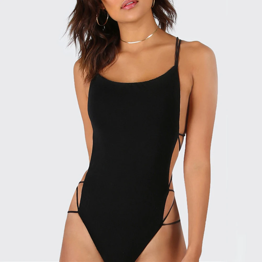 Strappy Backless Bodysuit Women Black Sleeveless Summer Beach Hot Bodysuits Navy Scoop Neck Cross Slim Cami | Женская одежда