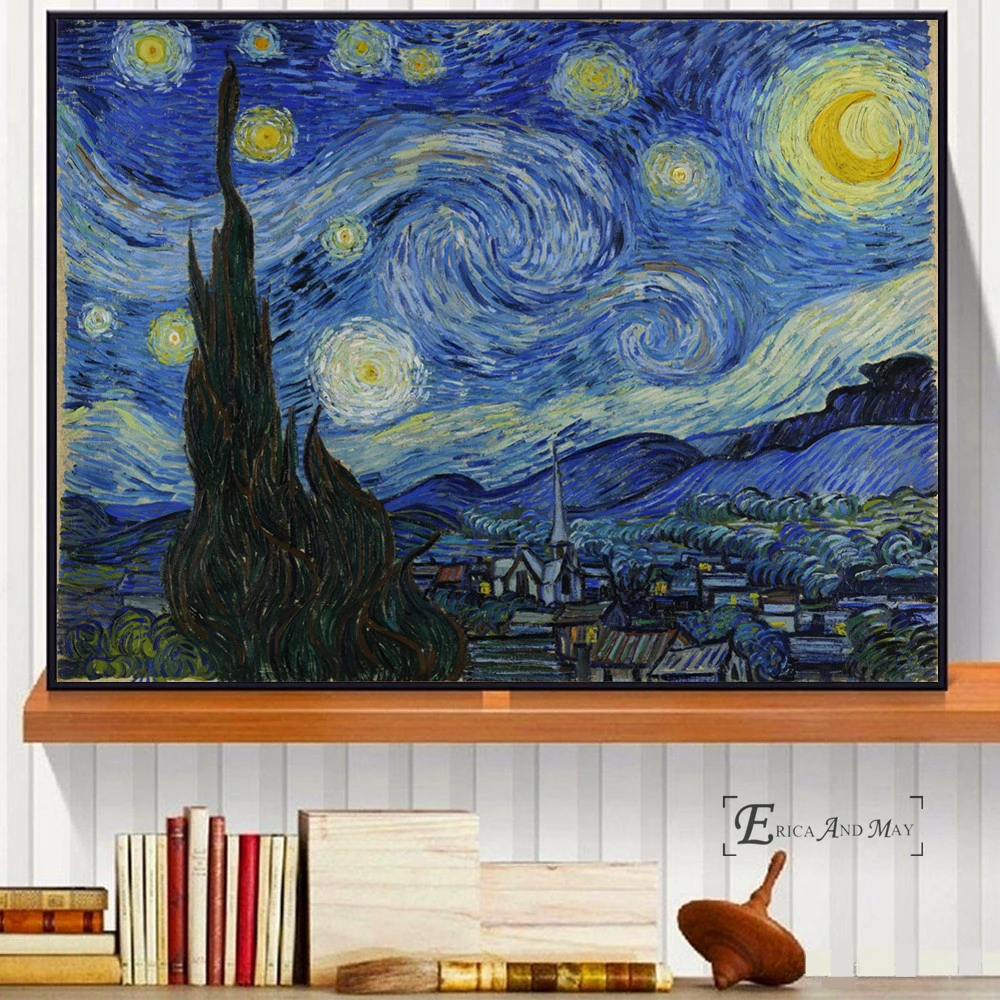 

Starry Night Van Gogh Artwork Vintage Poster Prints Oil Painting On Canvas Wall Art Murals Pictures For Living Room Decoration