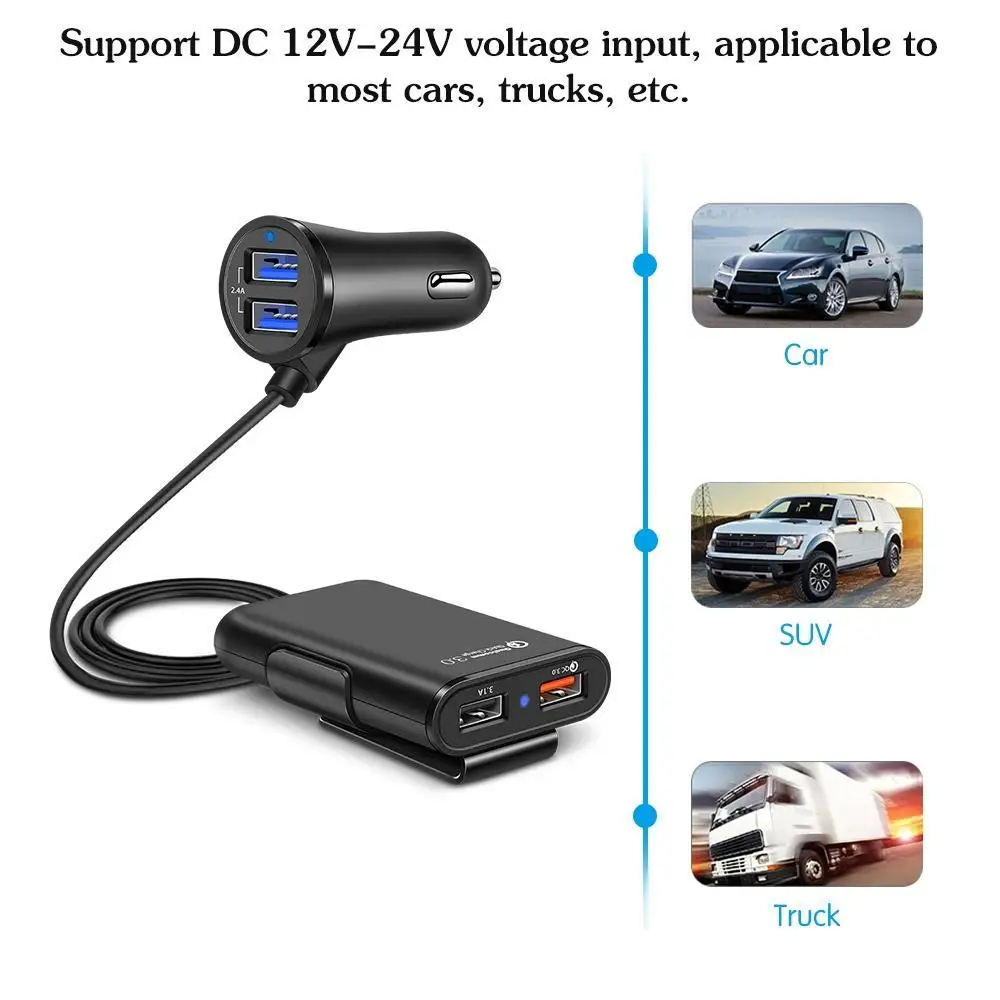 Универсальное 3.1A 4 порта USB Автомобильное зарядное устройство QC3.0 Быстрая зарядка