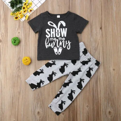 Toddler Kids Baby Boy Easter Day Rabbit Clothes Bunny T-Shirt Tops+Long Leggings Pants 2Pcs Summer Outfit Clothing Sets | Детская одежда