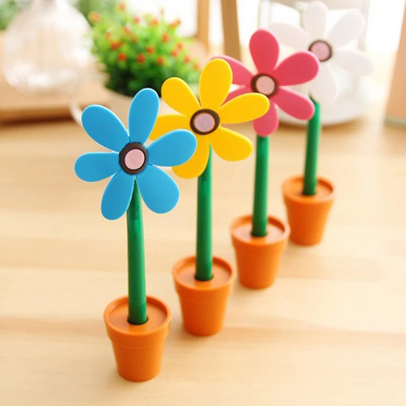 6Pcs Creative Sunflower Ballpoint Pen Cute Flower Pot Modeling Beautiful Design Stationery For Student Kids | Канцтовары для офиса