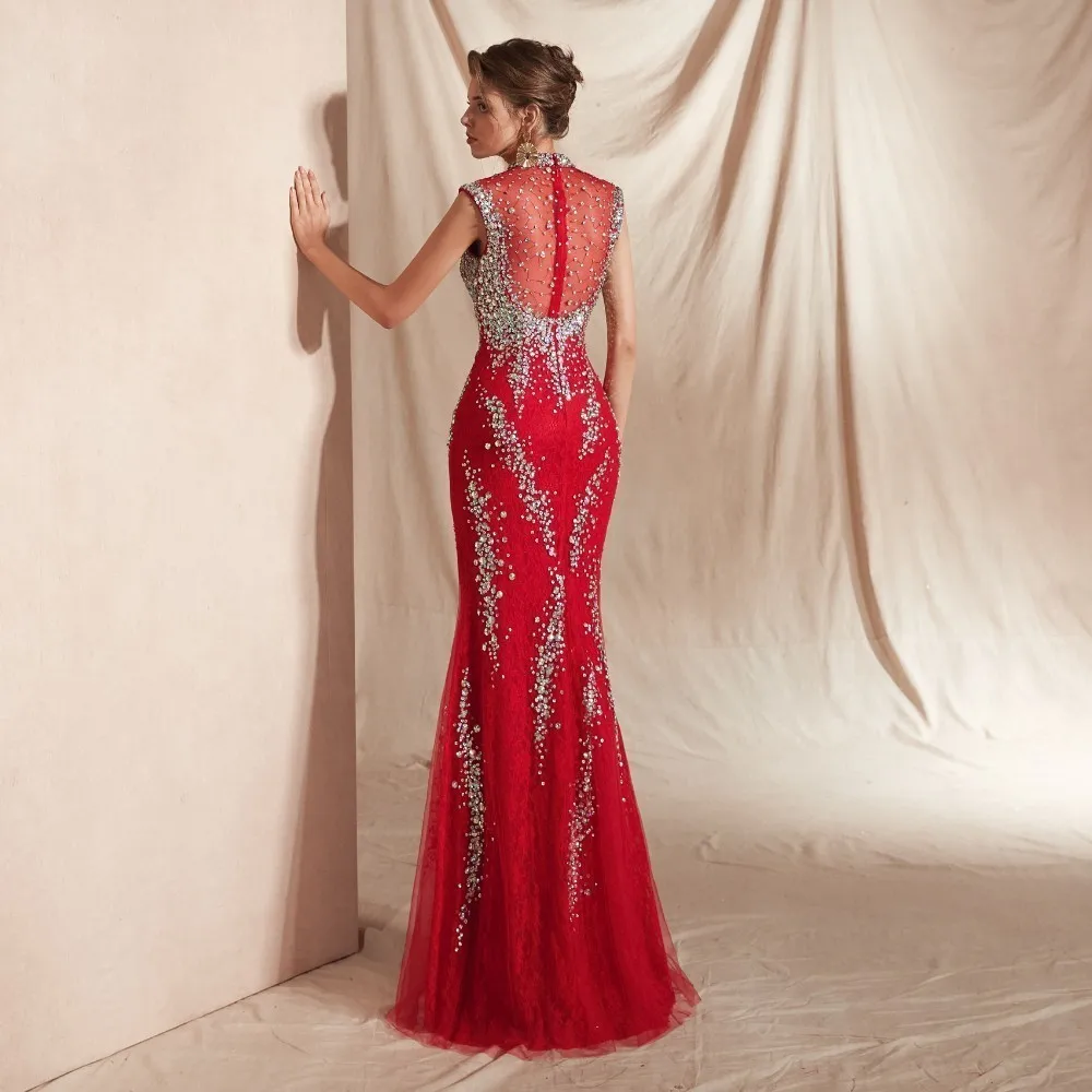Женское вечернее платье с блестками Vivian's Bridal красное на молнии сеткой и