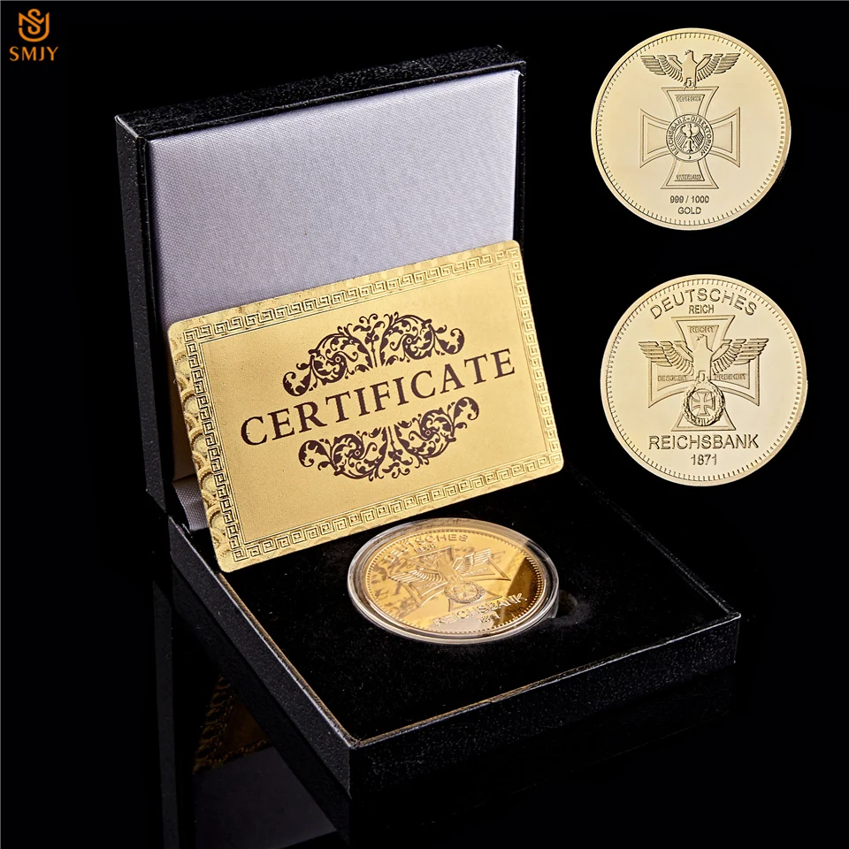 

1871 Deutsche Reichsbank 1 Unze 999/1000 Gold Replica Germany Cross Eagle Challenge Token Coin Collection W/Box Holder