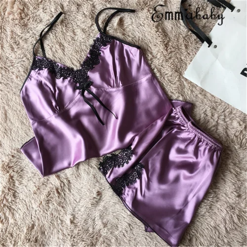 Женское кружевное атласное нижнее белье Babydoll ночная рубашка пижамы 2 шт. женская