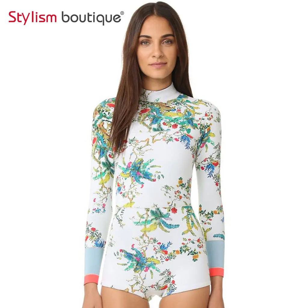 Женский Цельный купальник с принтом Rashguard купальный костюм длинными рукавами для