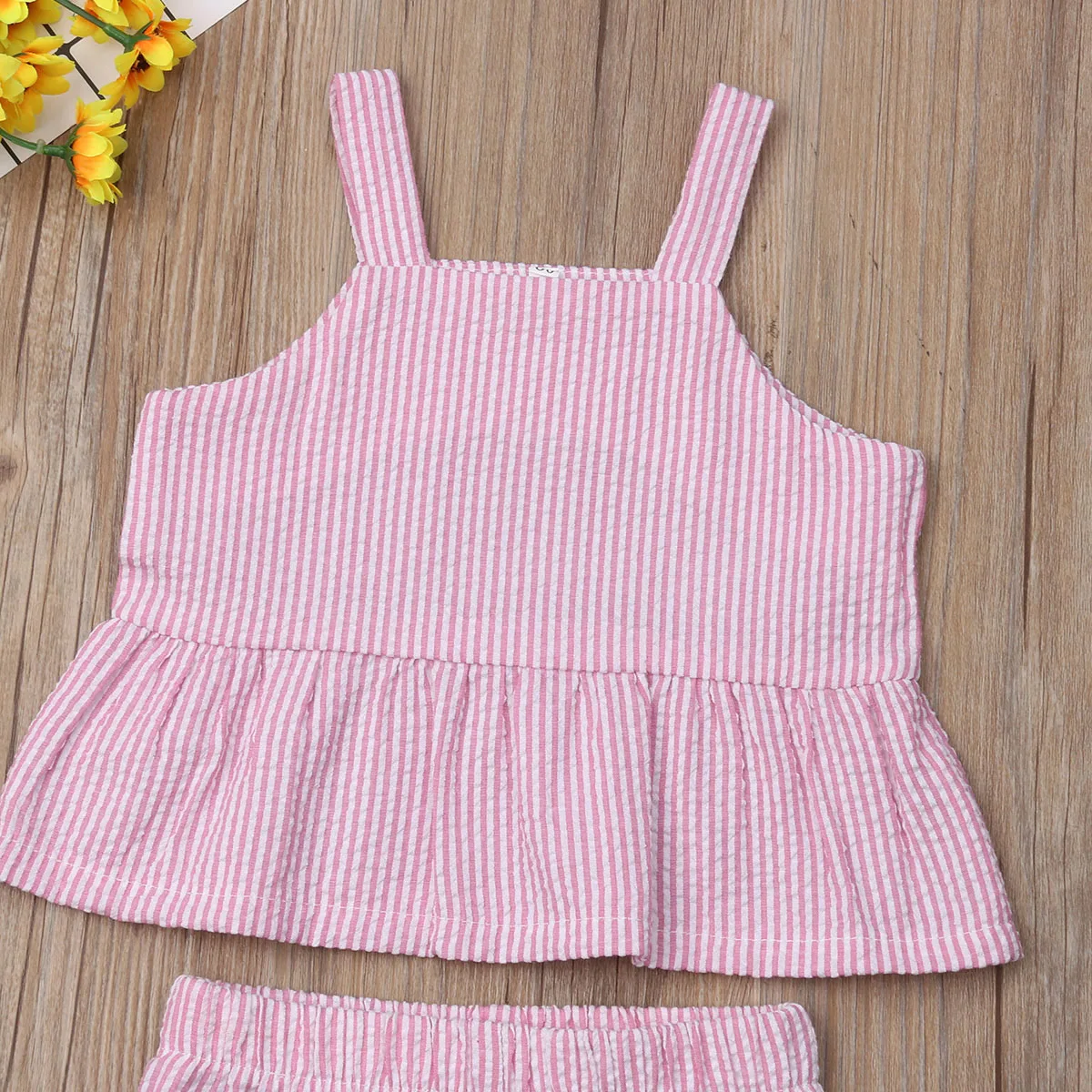 Emmababy 2019 Toddler Kids Baby Girl Outfit Clothes Pink Striped Vest Tops T-shirt+Long Pants 2PCS Set 1-6T | Детская одежда и