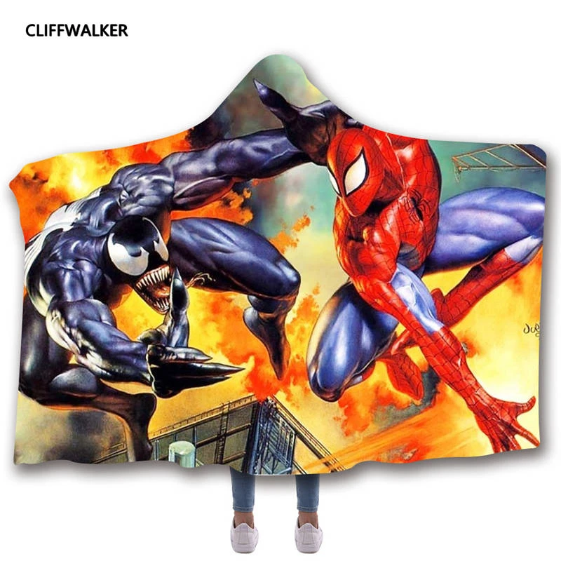 Wholesale Venom 3D Print Hooded Cosplay Blanket Cloak For Men's Adult Child Thick Double-layer Plush Winter Warm | Тематическая