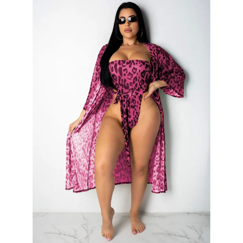 Женский пляжный комплект из 2 предметов с леопардовым принтом Пляжное