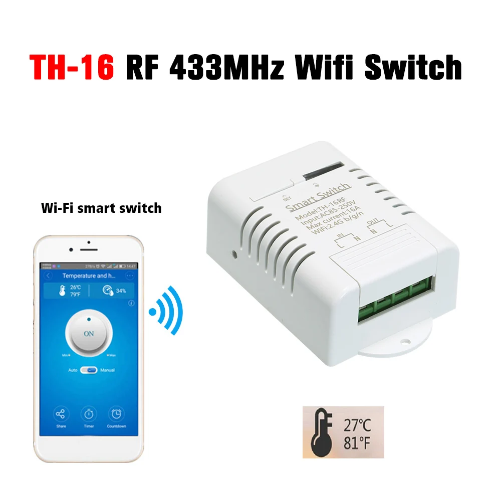 EWeLink TH 16 RF 433MHz Wifi переключатель 16A/3500W контроль температуры умный домашняя
