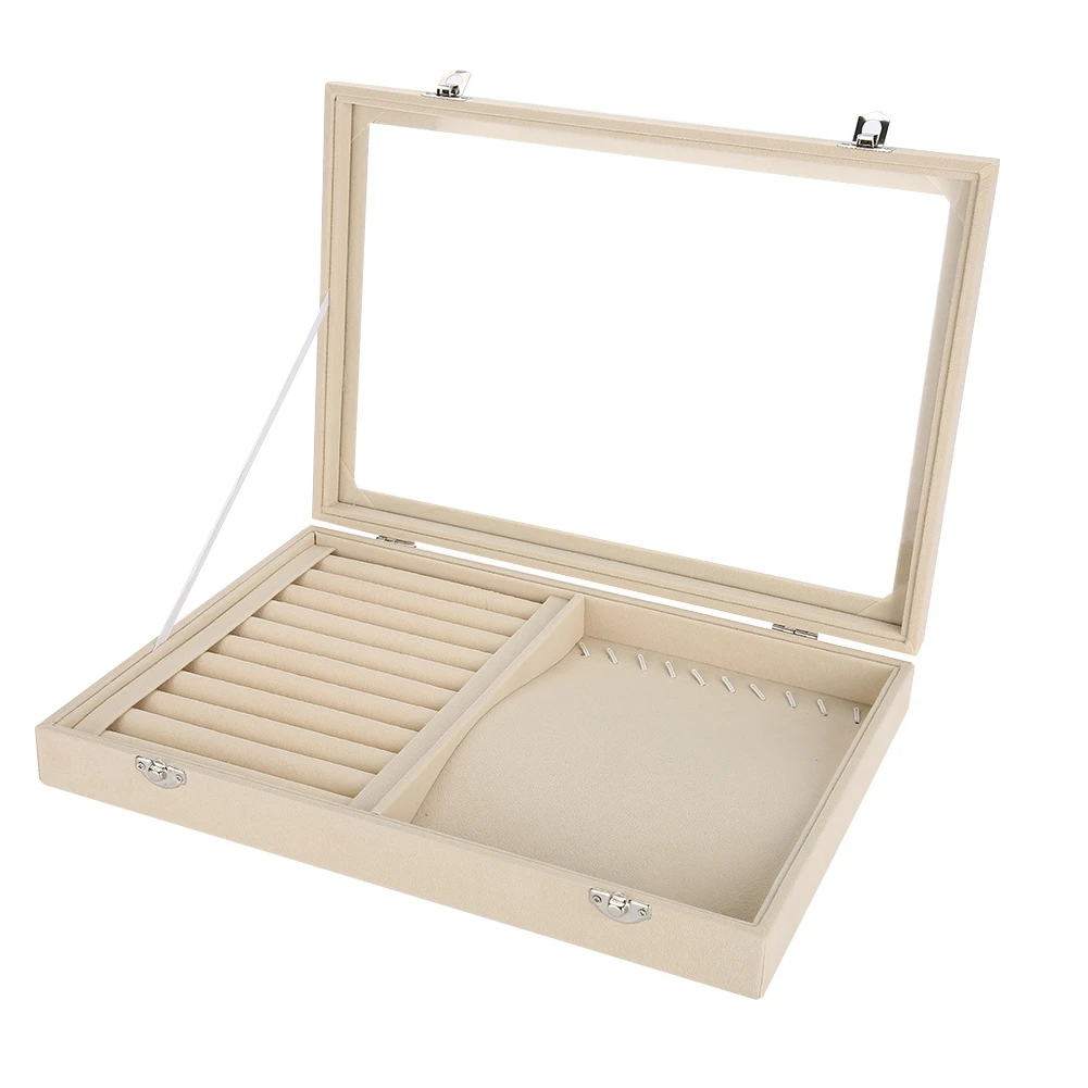 Шкатулка для ювелирных изделий фланелевый Органайзер бежевого цвета украшений