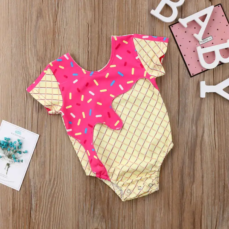 Новорожденных Одежда для детей малышей девочек Мороженое Лоскутная Купальник