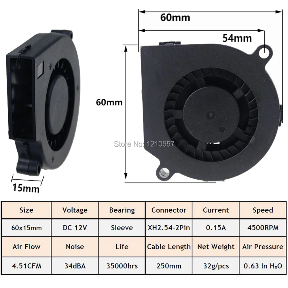 10 шт. Gdstime DC 12 В 2Pin воздуходувка 60 мм 60x15 6015 бесщеточный турбоохлаждающий