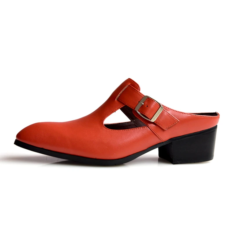 Trendy Mens Slip On Slippers High-heeled Shoes Summer Close Toe Open Back Heels Man Orange Blue Casual Heightened | Обувь