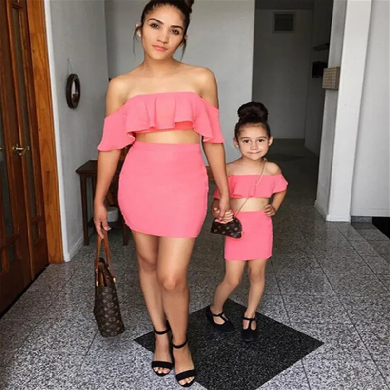 Семейный комплект из 2 предметов для женщин и девочек однотонный облегающий топ с